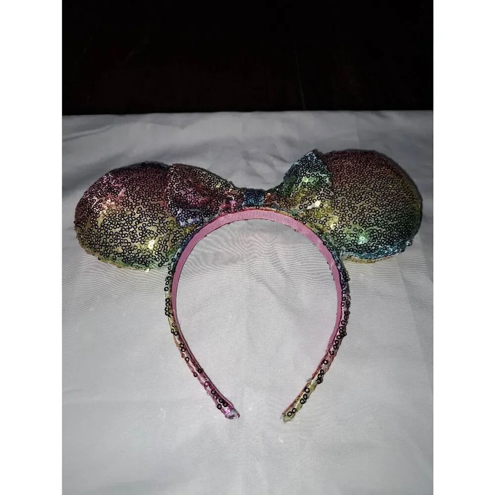 Rainbow Sequin Ear Girl Headband Disney Minnie Mouse Halloween Birthday Vacation